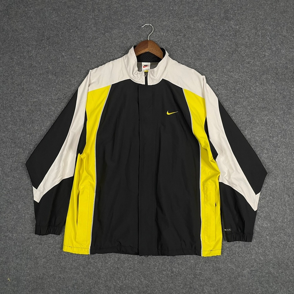 Vintage Nike Windbreaker Jacket Mens XL Black Yellow Colorblock Full Zip Y2K